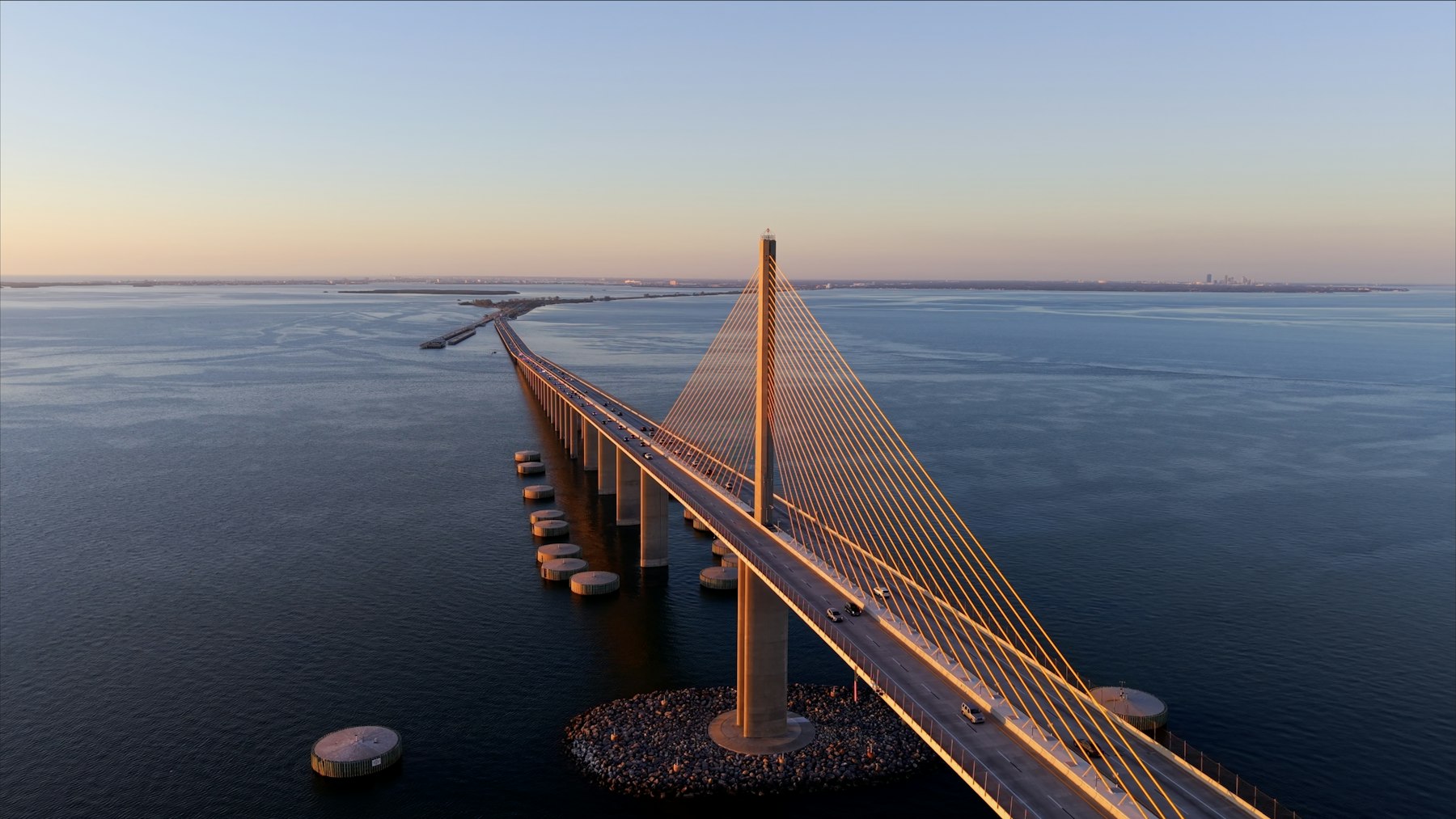 Sunshine Skyway Bridge across Tampa Bay at sunset